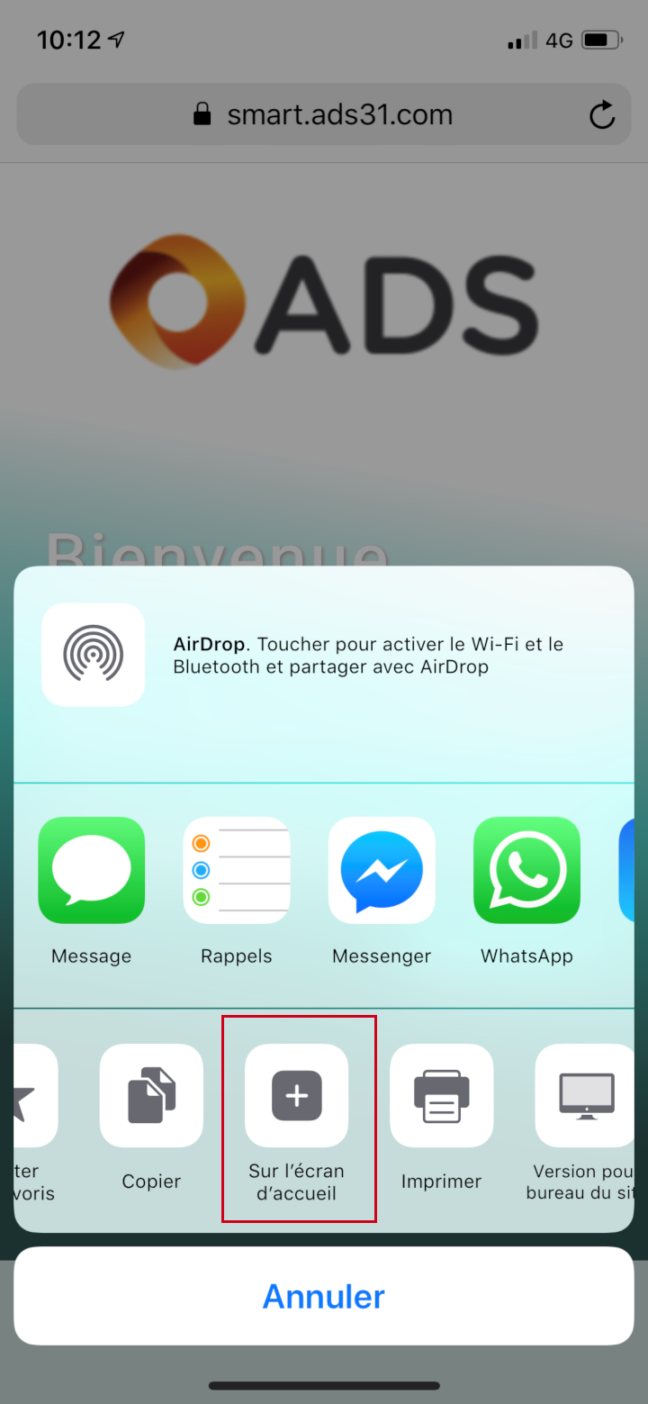 Ajouter à l'écran d'accuzeil sur iOS