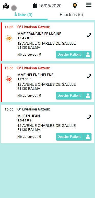 Planning des rendez-vous de la journée