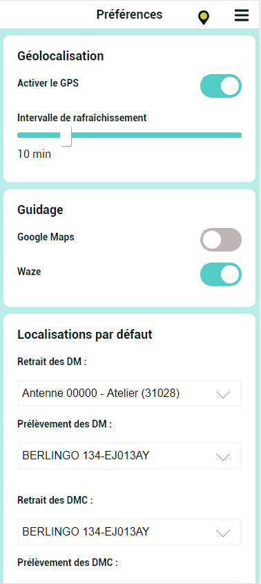 Préférences de l'application